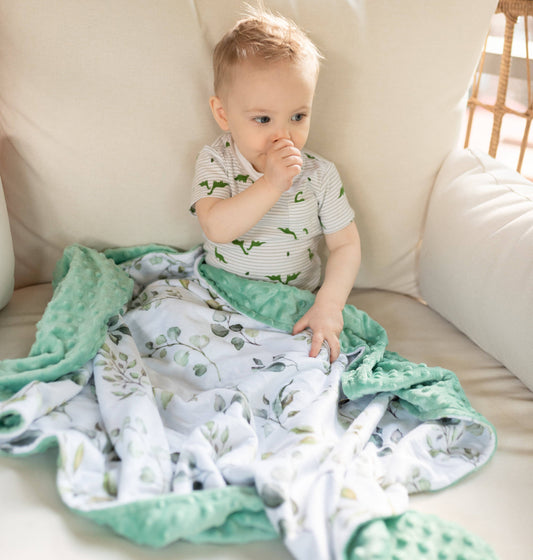 Premium Baby & Toddler Minky Blanket - Eucalyptus Greenery