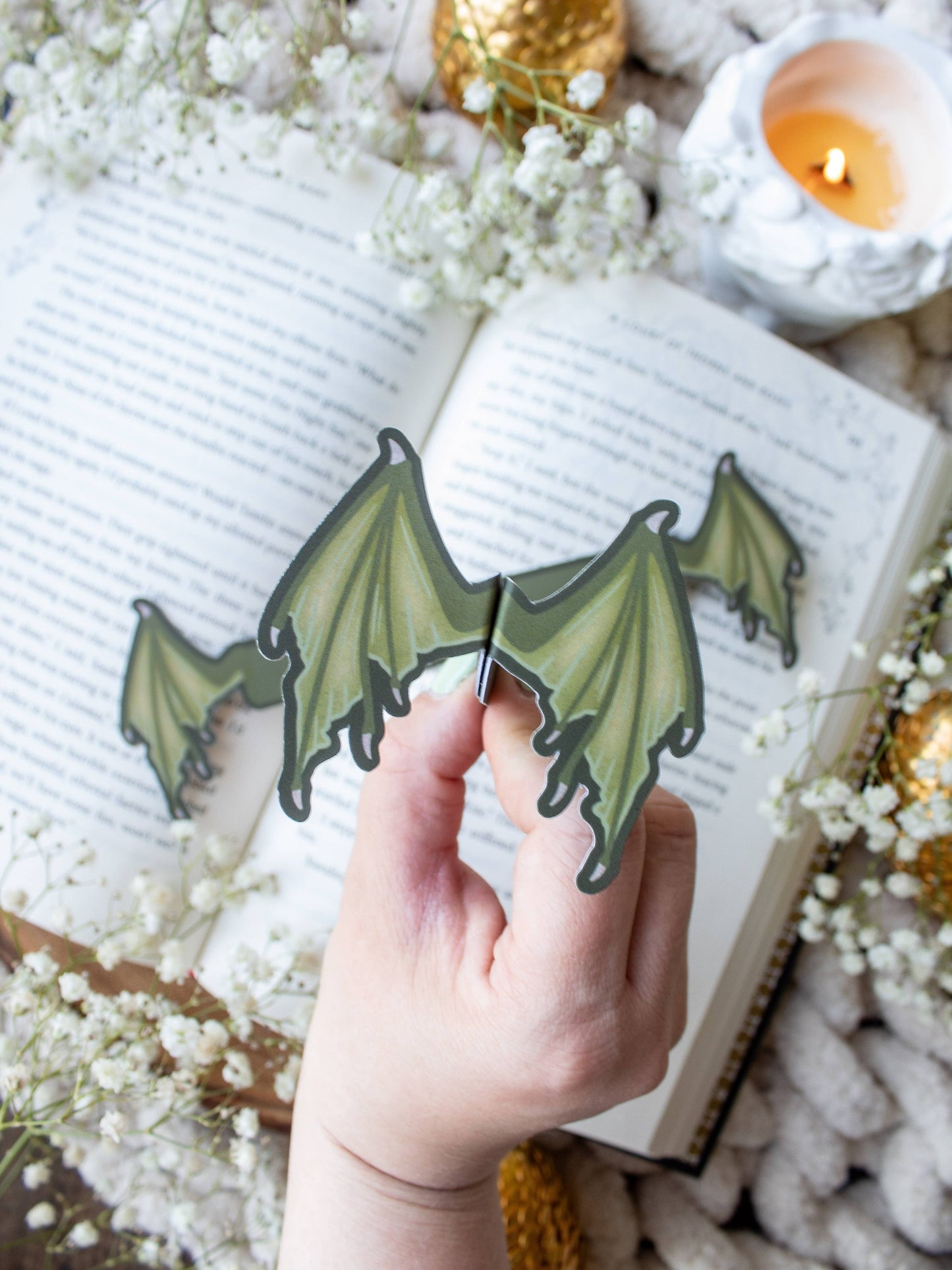 3D Dragon Wings Bookmark : Green