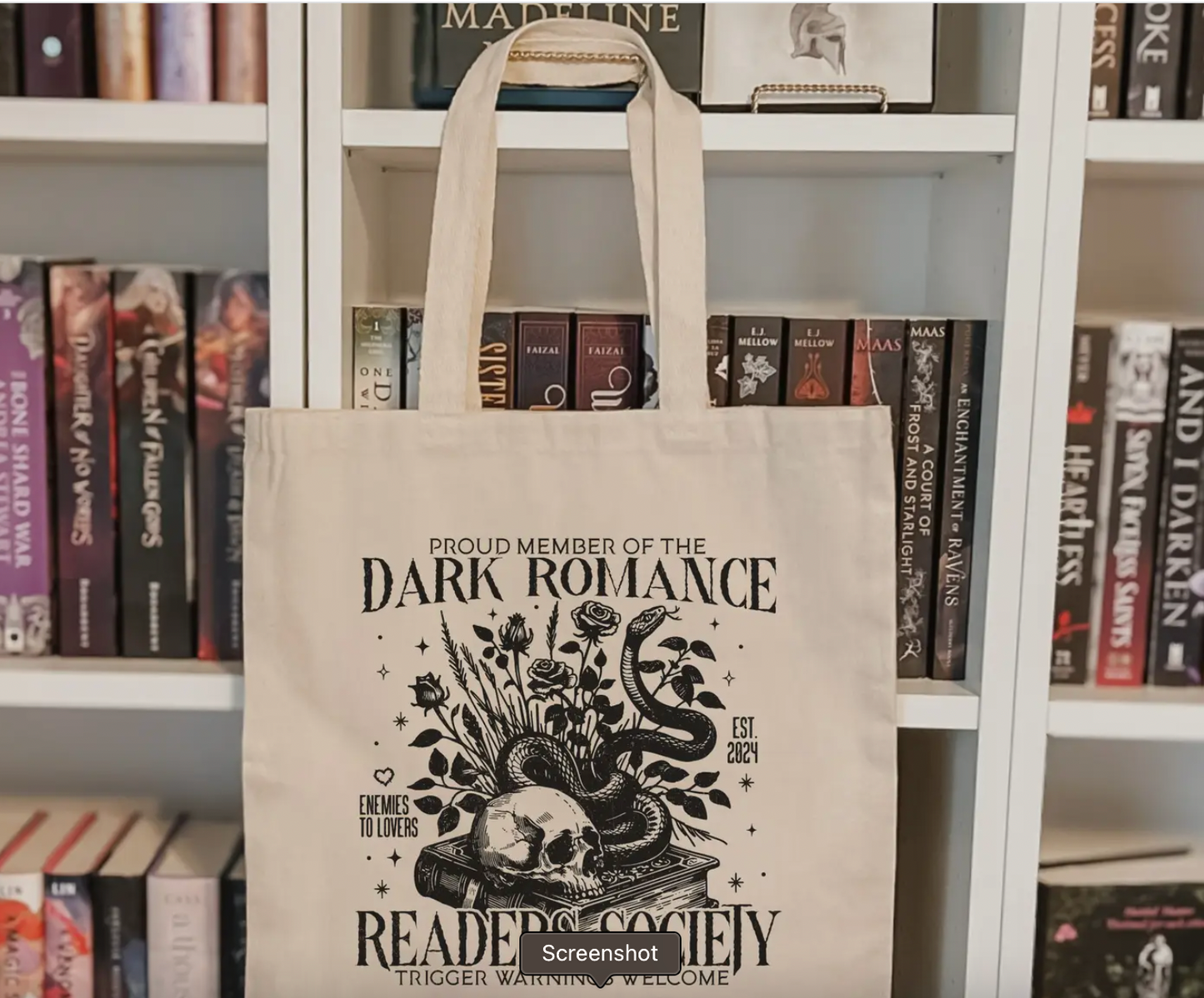 Canvas bookish tote bag - dark romance - book store gift