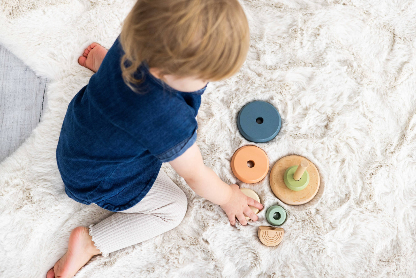 Wooden Stacking Rainbow Tower Baby Toy, Nursery Decor