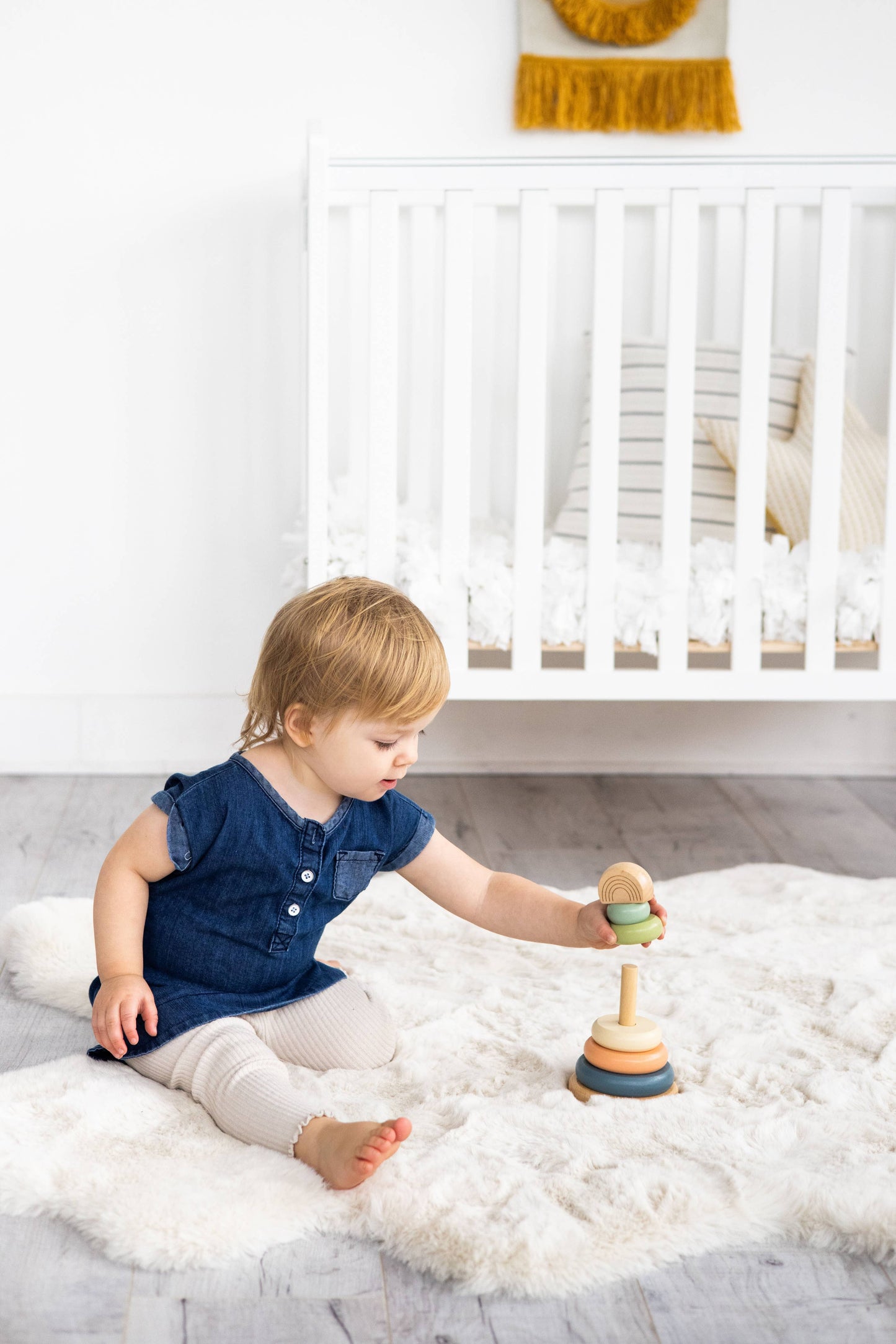 Wooden Stacking Rainbow Tower Baby Toy, Nursery Decor